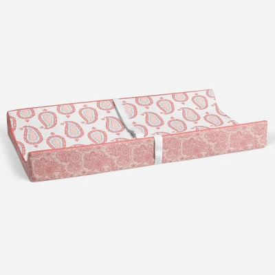 Bacati - Sophia Paisley Aqua/Coral Paisley Changing Pad Cover - Image 3