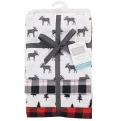Hudson Baby Infant Boy Cotton Flannel Receiving Blankets, Gray Moose, One Size