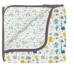 Bacati - Little Dino Boys Teal/Yellow Muslin 8 Pc Crib Bedding Set With 2 Swaddling Blankets