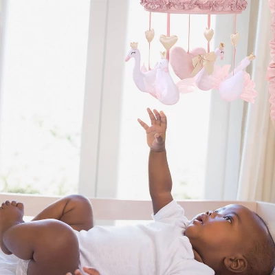 The Peanutshell Grace Musical Mobile, Pink Swan And Gold Hearts