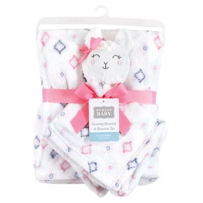 Hudson Baby Infant Girl Plush Blanket With Security Blanket, Llama Face, One Size