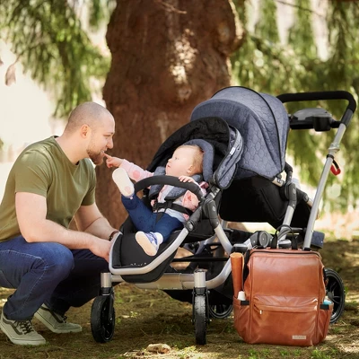 Hannah & Sophia Soho Large Traverse Baby Diaper Bag Backpack In Cognac, Water Resistant Changing Pad & Mini Mom Tote Included, Brown - Image 2