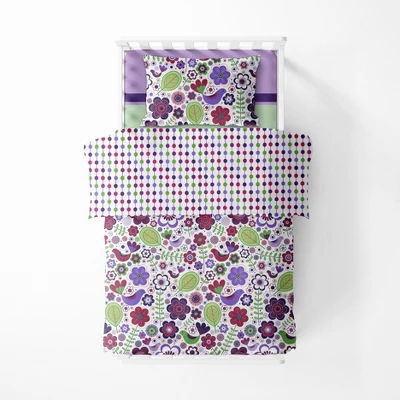 Bacati - Botanical Floral Birds Purple Multicolor 4 Pc Toddler Bedding Set - Image 3
