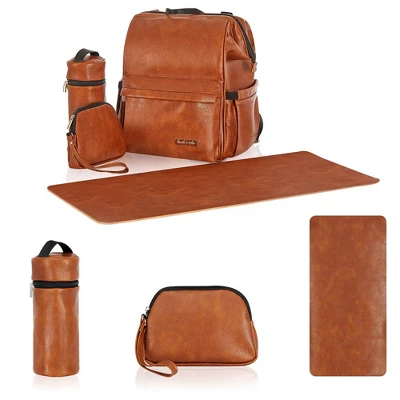 Hannah & Sophia Soho Large Traverse Baby Diaper Bag Backpack In Cognac, Water Resistant Changing Pad & Mini Mom Tote Included, Brown - Image 12