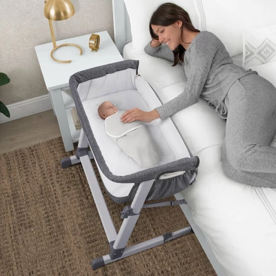 Simmons Kids' Dream Bedside Baby Bassinet Sleeper With Breathable Mesh And Adjustable Heights - Lightweight Portable Crib - Gray - Image 4