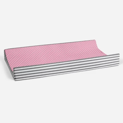 Bacati - Elephants Pink/Gray Pink Pin Dots Quilted Top Changing Pad Cover - Image 2