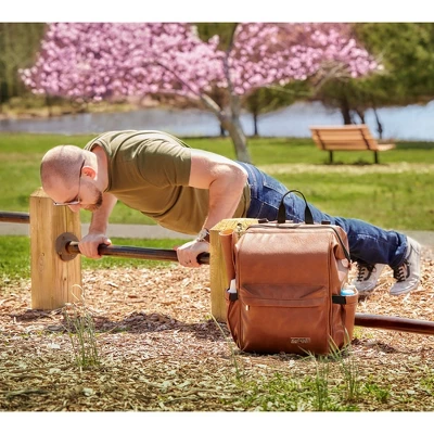 Hannah & Sophia Soho Large Traverse Baby Diaper Bag Backpack In Cognac, Water Resistant Changing Pad & Mini Mom Tote Included, Brown - Image 9