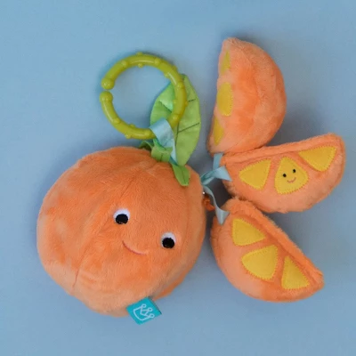 Manhattan Toy Mini-Apple Farm Orange Baby Travel Toy With Rattle, Squeaker, Crinkle Fabric & Teether Clip-on Attachment - Image 2
