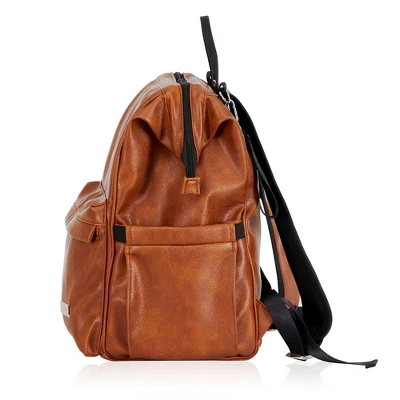 Hannah & Sophia Soho Large Traverse Baby Diaper Bag Backpack In Cognac, Water Resistant Changing Pad & Mini Mom Tote Included, Brown - Image 3