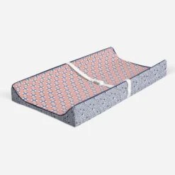 Bacati - Olivia Printed Dot/Cross Coral/Navy Quilted Changing Pad Cover