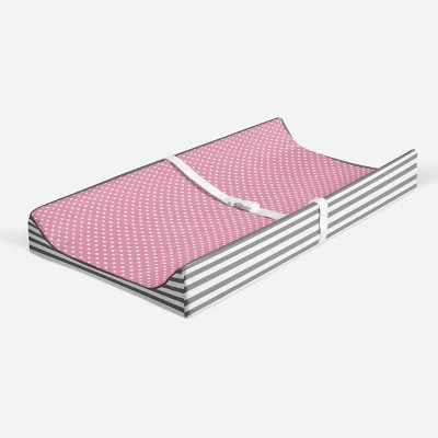 Bacati - Elephants Pink/Gray Pink Pin Dots Quilted Top Changing Pad Cover - Image 3