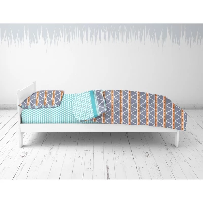 Bacati - Liam Aqua/Orange/Navy Triangles Muslin 4 Pc Toddler Bedding Set - Image 3