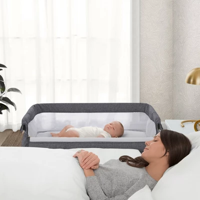 Simmons Kids' Dream Bedside Baby Bassinet Sleeper With Breathable Mesh And Adjustable Heights - Lightweight Portable Crib - Gray - Image 5