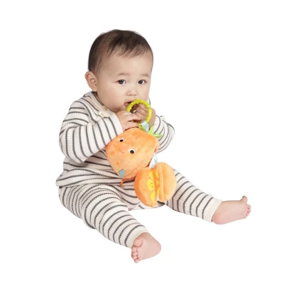 Manhattan Toy Mini-Apple Farm Orange Baby Travel Toy With Rattle, Squeaker, Crinkle Fabric & Teether Clip-on Attachment - Image 9