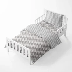 Bacati - Houndstooth/Herringbone Gray Unisex Muslin 4 Pc Toddler Bedding Set