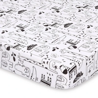 The Peanutshell Fitted Playard Sheets - Black And White Safari Animals - 2pk