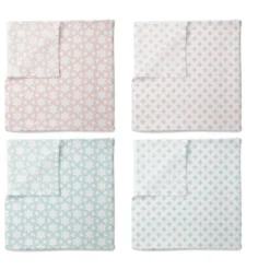 Bacati - Petals/Floral Muslin Swaddling Blankets Set Of 4 Aqua/Coral