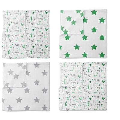 Bacati - Soccerball Green/Gray Muslin Swaddling Blankets Set Of 4