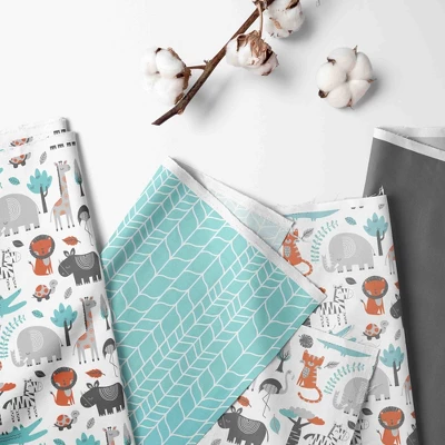 Bacati - Jungle Safari Aqua Orange Gray 3 Pc Crib Bedding Set