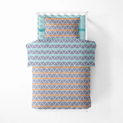 Bacati - Liam Aqua/Orange/Navy Triangles Muslin 4 Pc Toddler Bedding Set - Image 2
