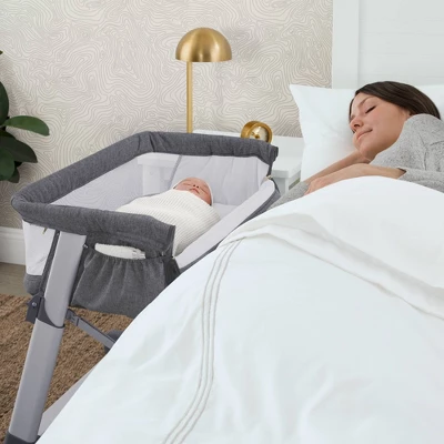 Simmons Kids' Dream Bedside Baby Bassinet Sleeper With Breathable Mesh And Adjustable Heights - Lightweight Portable Crib - Gray