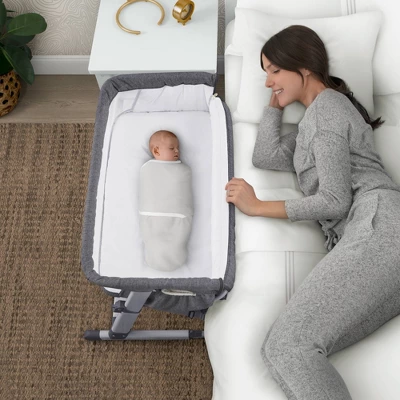 Simmons Kids' Dream Bedside Baby Bassinet Sleeper With Breathable Mesh And Adjustable Heights - Lightweight Portable Crib - Gray - Image 3
