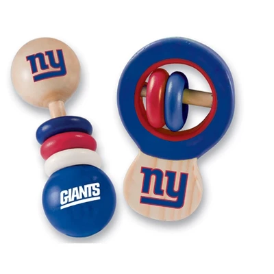 Baby Fanatic Wood Rattle 2 Pack - NFL New York Giants Baby Toy Set
