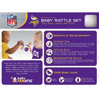 Baby Fanatic Wood Rattle 2 Pack - NFL Minnesota Vikings Baby Toy Set - Image 2