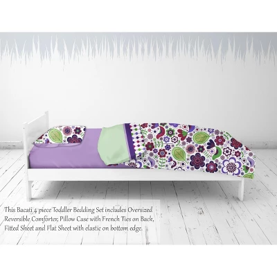 Bacati - Botanical Floral Birds Purple Multicolor 4 Pc Toddler Bedding Set - Image 4
