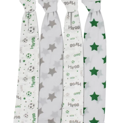 Bacati - Soccerball Green/Gray Muslin Swaddling Blankets Set Of 4 - Image 2
