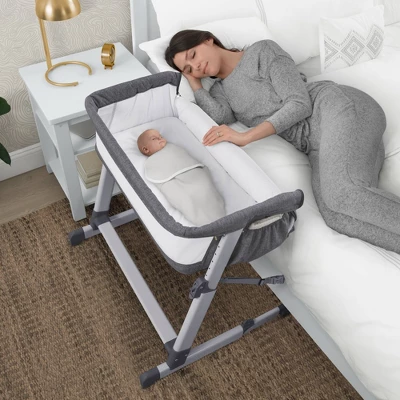 Simmons Kids' Dream Bedside Baby Bassinet Sleeper With Breathable Mesh And Adjustable Heights - Lightweight Portable Crib - Gray - Image 2