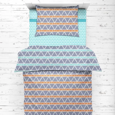 Bacati - Liam Aqua/Orange/Navy Triangles Muslin 4 Pc Toddler Bedding Set - Image 4