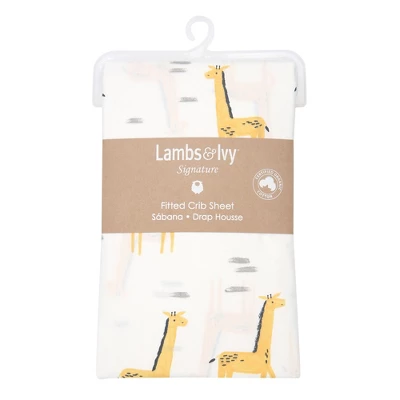 Lambs & Ivy Signature Giraffe Organic Cotton Fitted Crib Sheet - White/Yellow - Image 2