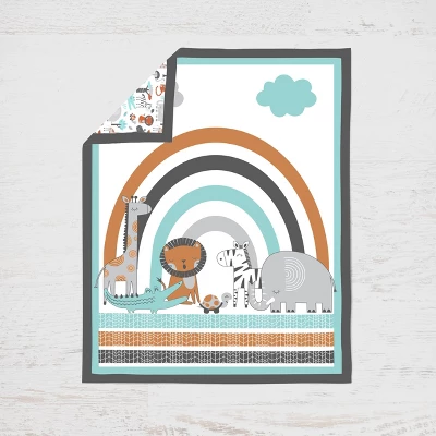 Bacati - Jungle Safari Aqua Orange Gray 3 Pc Crib Bedding Set - Image 2