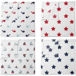Bacati - Little Sailor Blue/Navy/Red Boys Muslin Swaddling Blankets Set Of 4