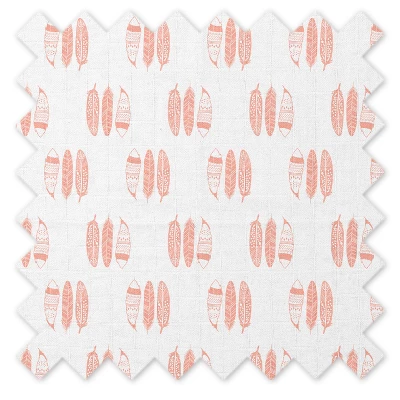 Bacati - Olivia Feathers Coral Muslin 3 Pc Toddler Bed Sheet Set - Image 5